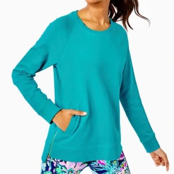 Lilly Pulitzer Tops - Lilly Pulitzer Luxletic Beach Comber Pullover Sweatshirt Maldives Teal Green XXS